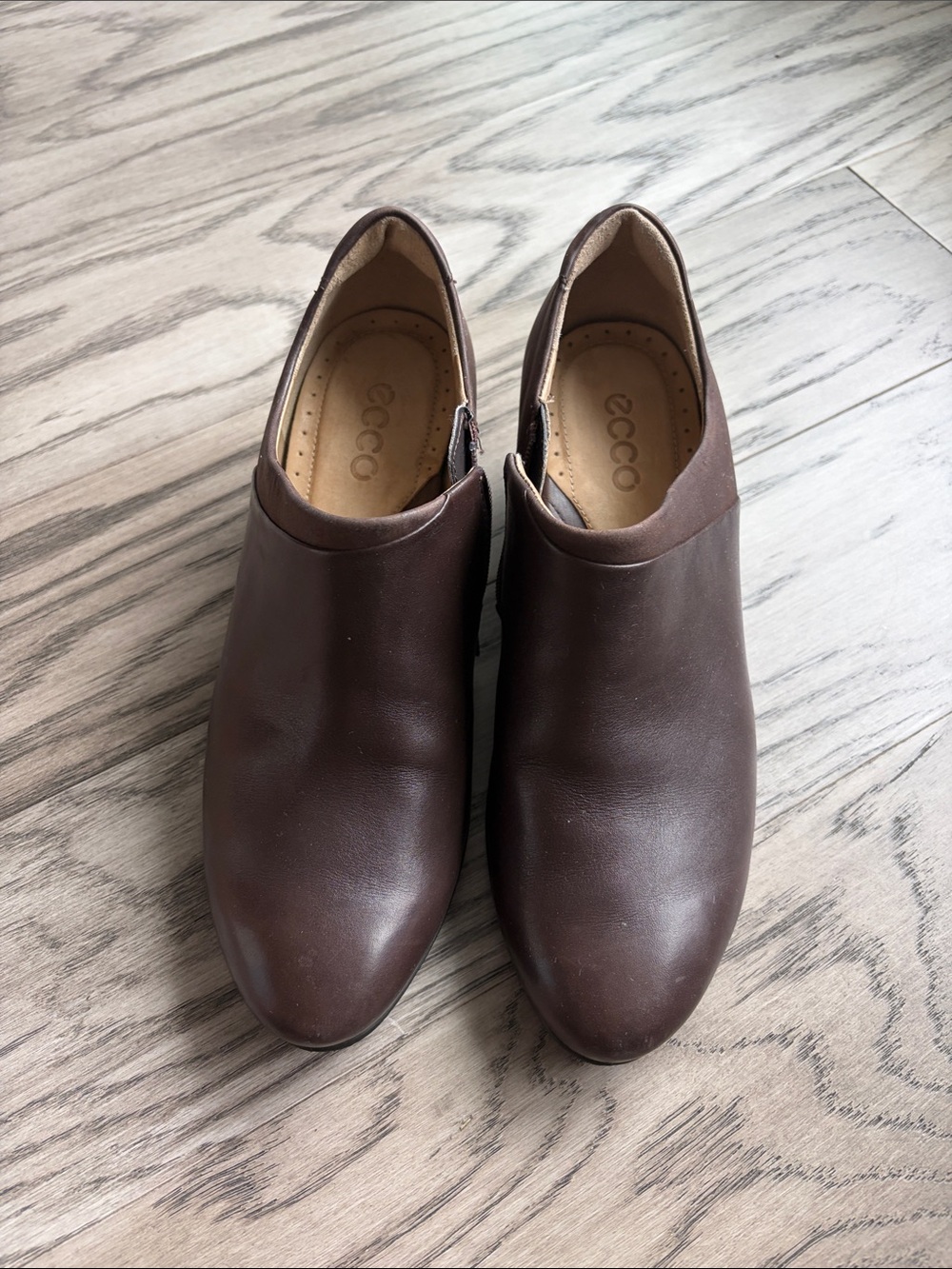 ECCO  Brown Leather Slip-On Shoes
